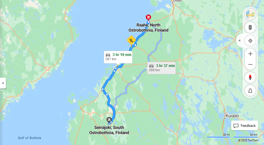 Seinajoelta Raahen - Matka, Ajaminen, Kuljetus ja Matkustamisvaihtoehdot