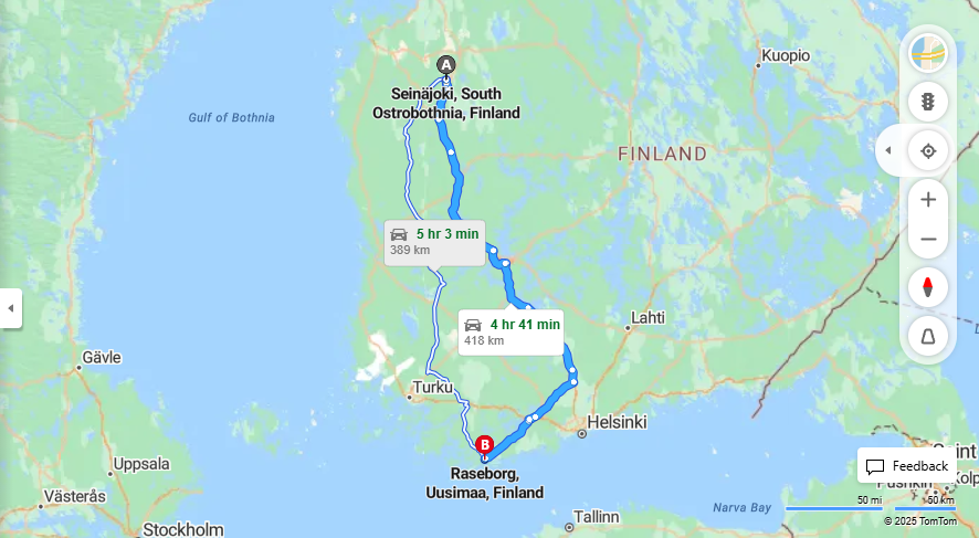 Seinajoelta Raseborgiin - Etaisyys, Ajomatka, Kuljetus ja Matkustusvaihtoehdot
