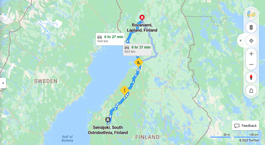 Seinajoelta Rovaniemelle - Etaisyys, Ajomatka, Kuljetus ja Matkustamisvaihtoehdot