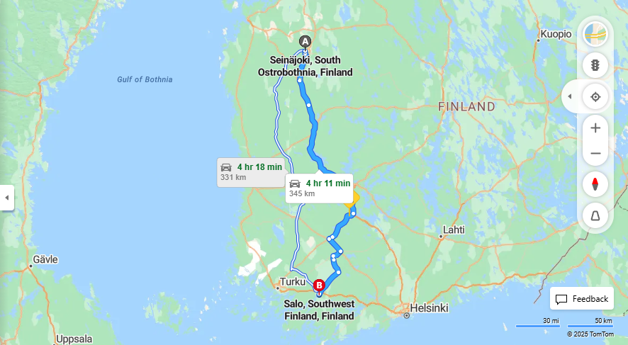 Seinajoelta Saloon - Etaisyys, Ajo, Liikkuminen ja Matkustusvaihtoehdot
