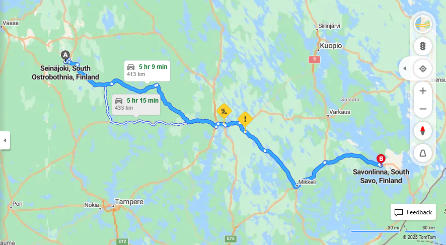Seinajoelta Savonlinnaan - Etaisyys, Ajaminen, Kuljetus ja Matkustusvaihtoehdot