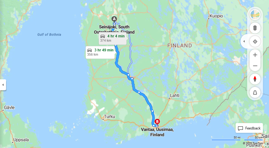 Seinajoelta Vantaalle - Etaisyys, Ajo, Liikenne ja Matkustamisvaihtoehdot