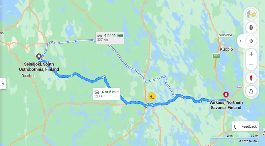 Seinajoelta Varkauteen - Etaisyys, Ajo, Liikenne ja Matkustusvaihtoehdot
