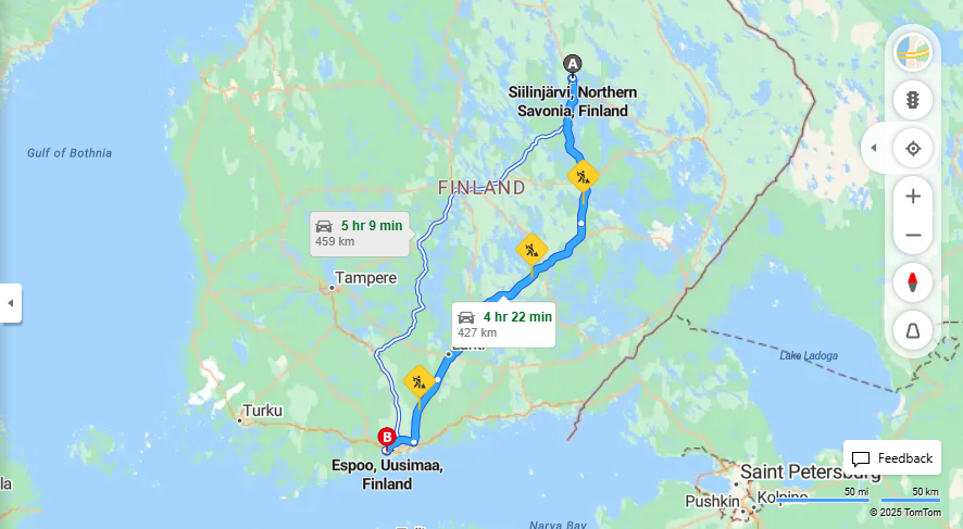 Siilinjarvelta Espooseen - Etaisyys, Ajo, Kuljetus ja Matkustusmahdollisuudet