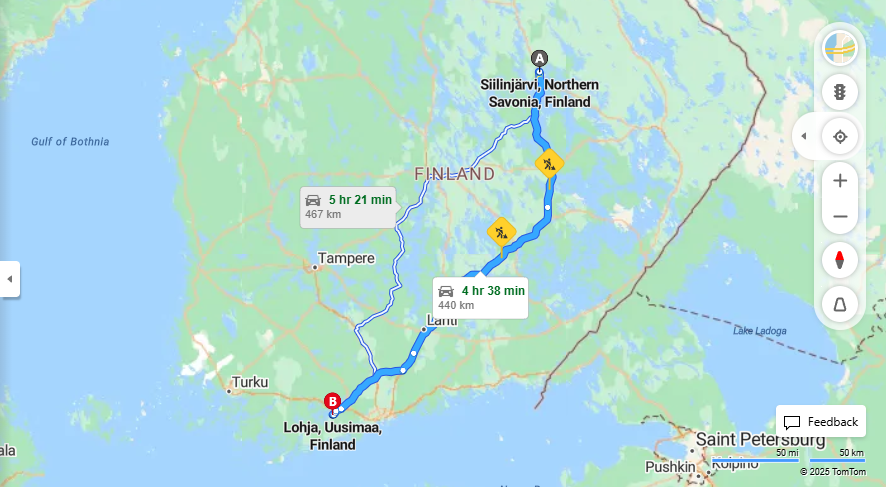 Siilinjarvelta Lohjalle - Matkan etaisyys, ajo, liikenne ja matkustamismahdollisuudet