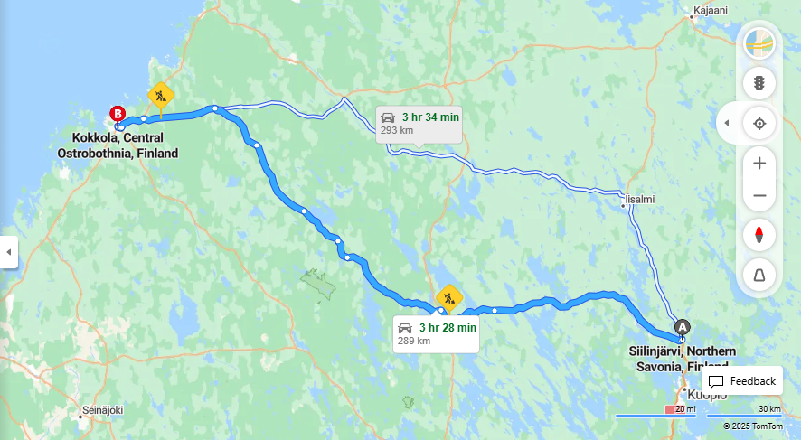 Siilinjarvesta Kokkolaan - Etaisyys, Ajo, Kuljetus ja Matkustusvaihtoehdot