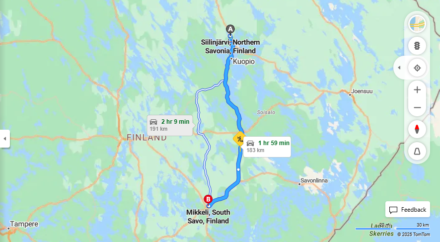 Siilinjarvi - Mikkeli: Matka, ajo, kuljetus ja matkustusvaihtoehdot