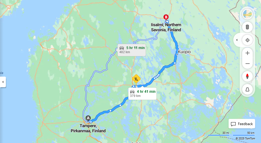 Tampereesta Iisalmeen - Etaisyys, Ajomatka, Liikkumis- ja Matkustamisvaihtoehdot