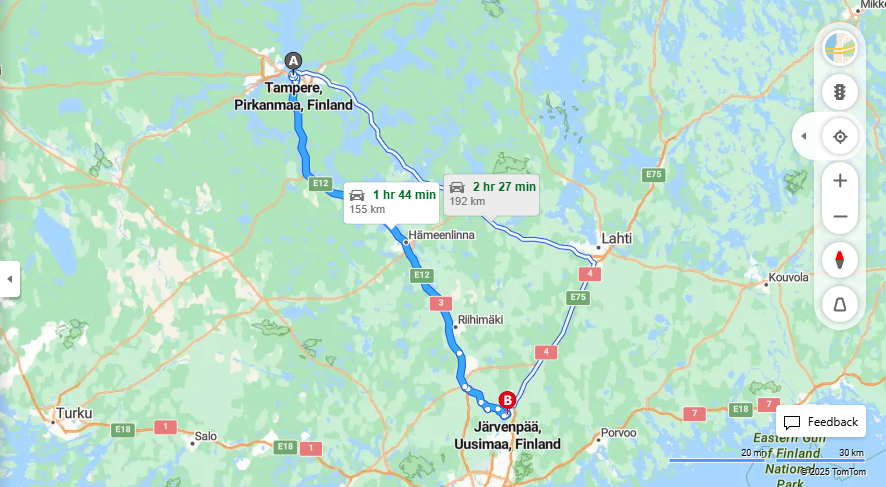 Tampereesta Jarvenpaahan - Etaisyys, Ajo, Liikkuminen ja Matkustusmahdollisuudet