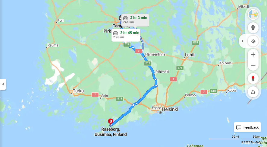 Tampereesta Raseborgiin - Etaisyys, Ajaminen, Liikenne ja Matkustusvaihtoehdot