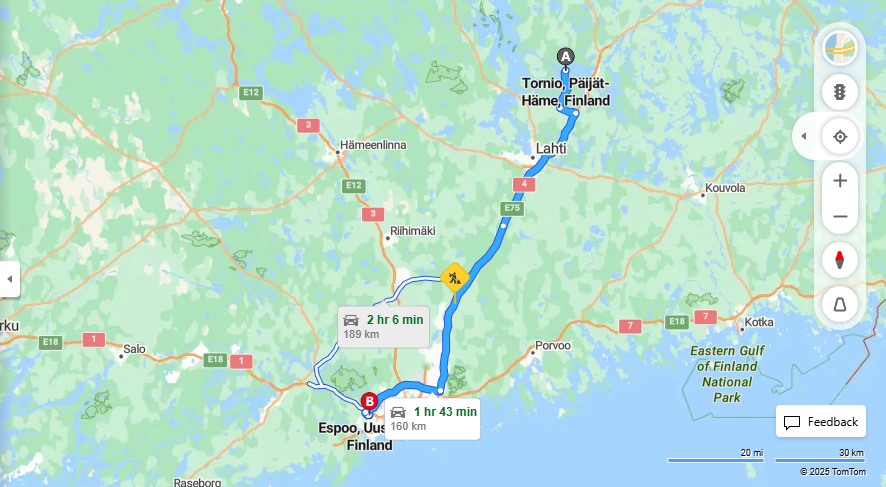 Tornio - Espoo: Etaisyys, Ajo, Kuljetus ja Matkustamisvaihtoehdot