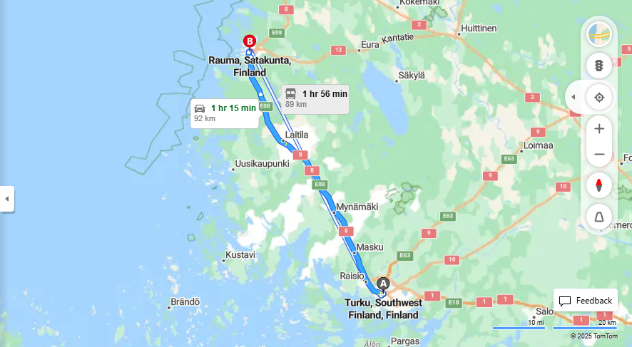 Turku - Rauma: Etaisyys, Ajo, Kuljetus ja Matkustusvaihtoehdot