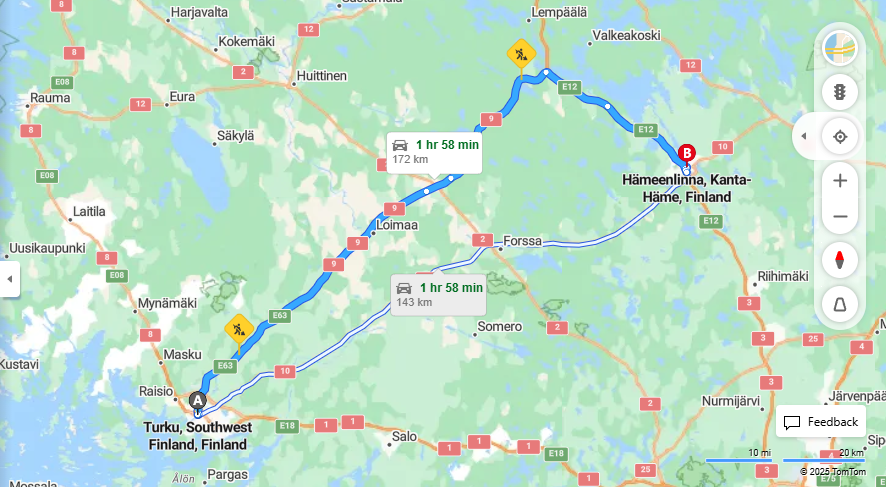 Turusta Hameenlinnaan - Etaisyys, Ajo, Liikkumisvaihtoehdot ja Matkustaminen