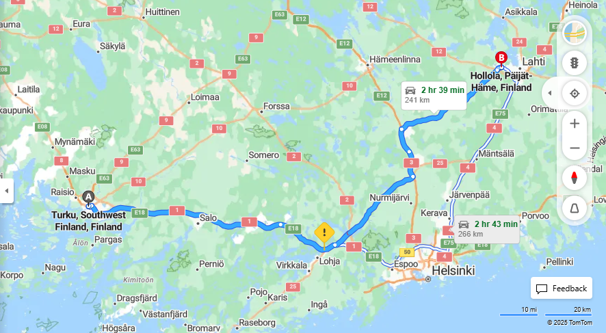 Turusta Hollolaan - Etaisyys, Ajo, Kuljetus ja Matkustusvaihtoehdot