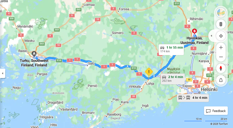 Turusta Hyvinkaalle - Etaisyys, Ajaminen, Kuljetus ja Matkustusvaihtoehdot