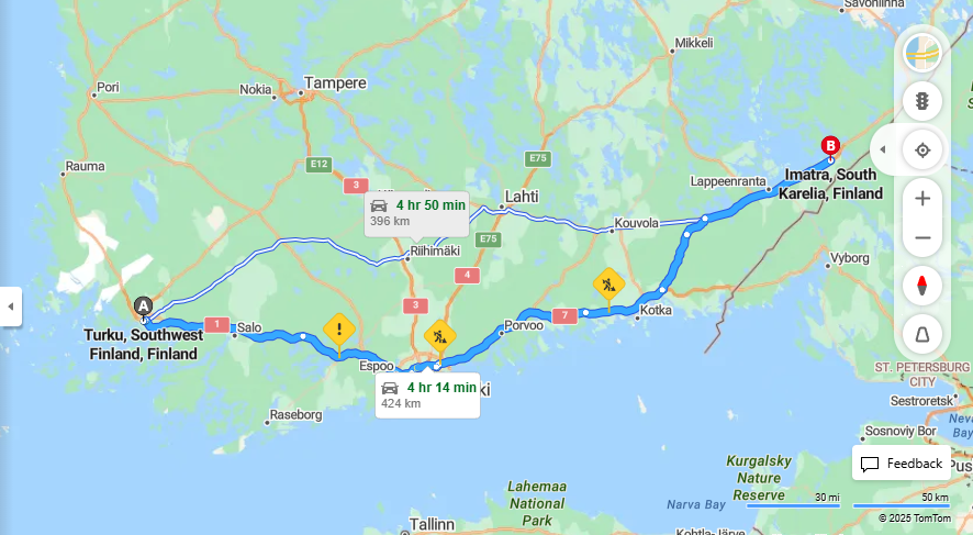 Turusta Imatralle - Etaisyys, Ajo, Liikenne ja Matkustusmahdollisuudet