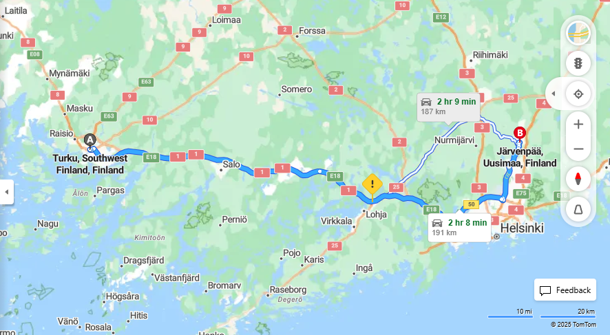 Turusta Jarvenpaahan - Etaisyydet, Ajaminen, Liikennemuodot ja Matkustusvaihtoehdot