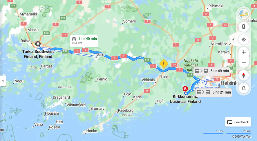 Turusta Kirkkonummelle - Etaisyys, Ajo, Liikenne ja Matkustamisvaihtoehdot