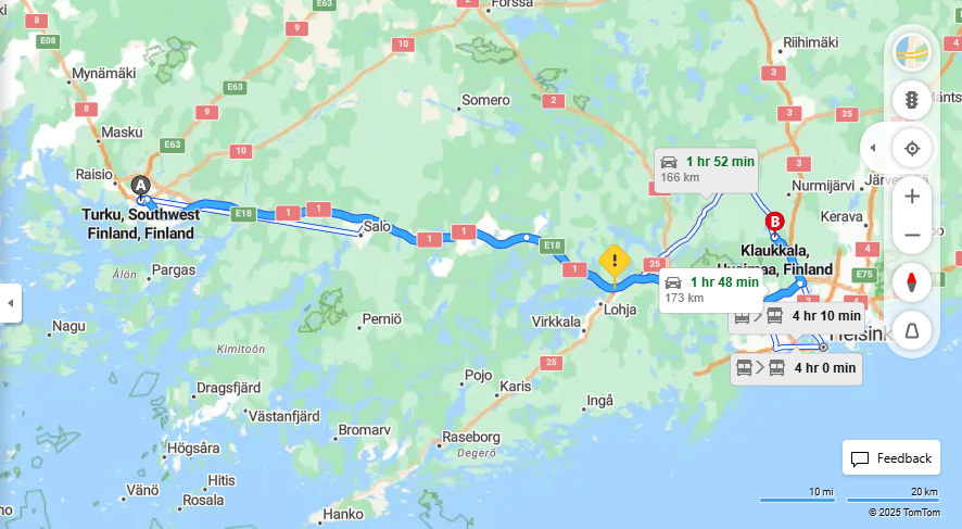 Turusta Klaukkalaan - Etaisyys, Ajo, Liikenne ja Matkustusvaihtoehdot
