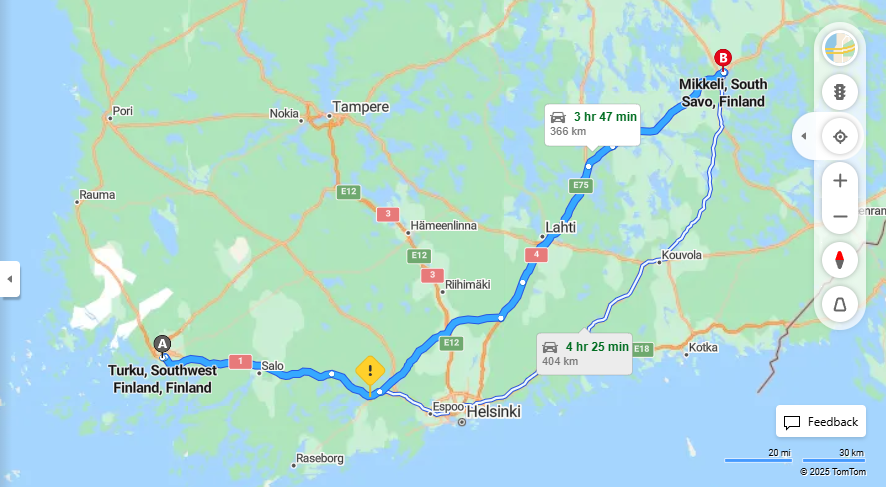 Turusta Mikkeliin - Etaisyys, Ajomatka, Liikennemuodot ja Matkustusvaihtoehdot