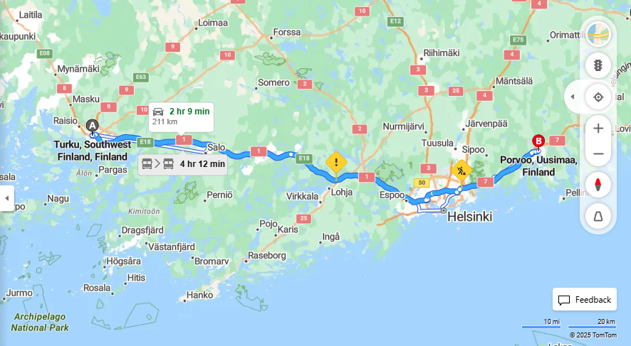 Turusta Porvooseen - Etaisyys, Ajo, Kuljetus ja Matkustusvaihtoehdot