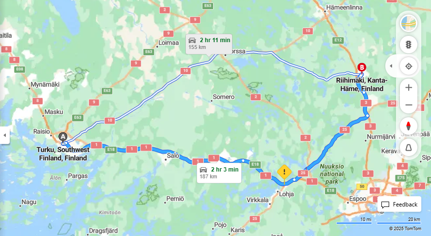 Turusta Riihimaelle - Etaisyys, Ajo, Kuljetus ja Matkustusvaihtoehdot