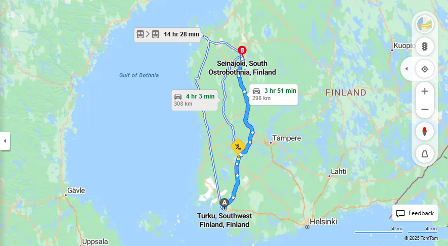 Turusta Seinajoelle - Valimatka, Ajomatka, Liikkuminen ja Matkustamisvaihtoehdot