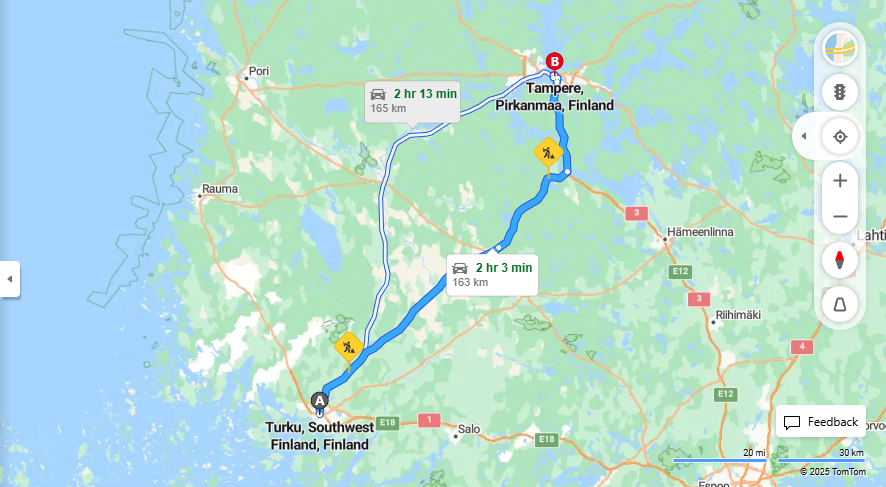 Turusta Tampereelle - Matka, Ajo, Kuljetus ja Matkustusvaihtoehdot