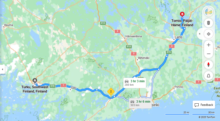 Turusta Tornioon - Etaisyys, Ajo, Kuljetus ja Matkustusvaihtoehdot