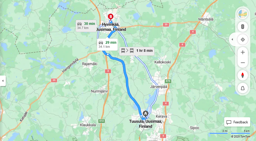Tuusulasta Hyvinkaalle - Etaisyys, Ajomatka, Liikenne ja Matkustusmahdollisuudet