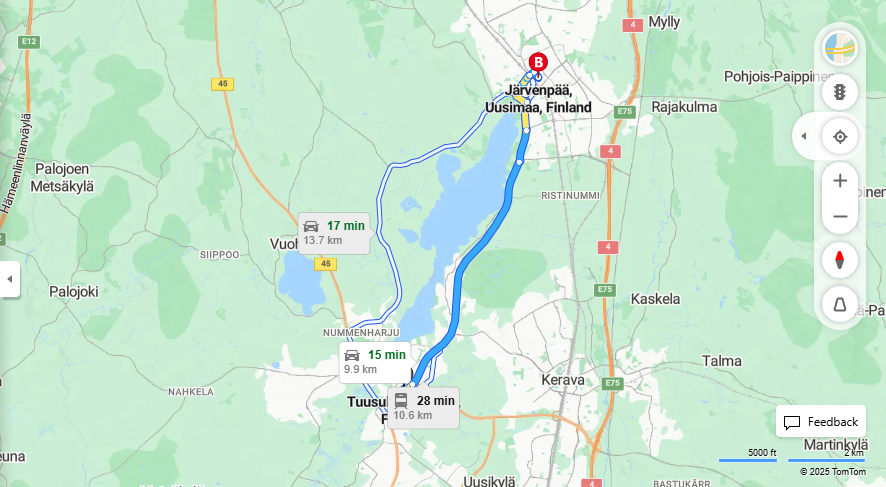 Tuusulasta Jarvenpaahan - Etaisyys, Ajo, Liikkuminen ja Matkustusvaihtoehdot