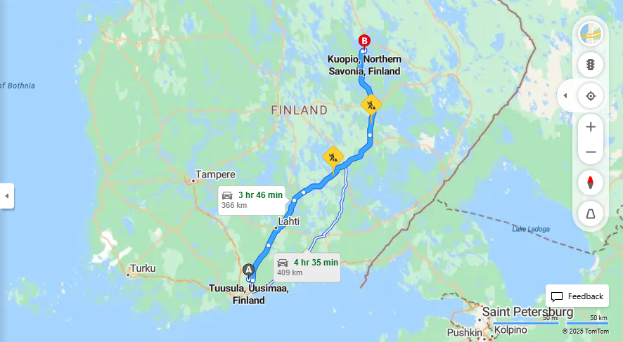 Tuusulasta Kuopioon - Matka, Ajo, Kuljetus ja Matkustamisvaihtoehdot