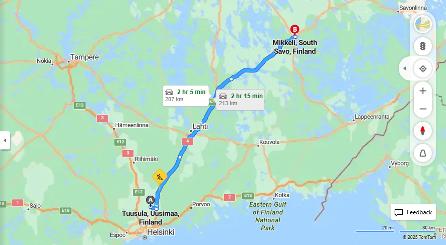 Tuusulasta Mikkeliin - Etaisyys, Ajo, Liikkuminen ja matkustamisvaihtoehdot