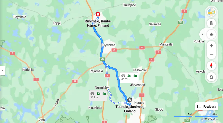 Tuusulasta Riihimaelle - Etaisyys, Ajomatka, Liikkumismahdollisuudet ja Matkustamisvaihtoehdot