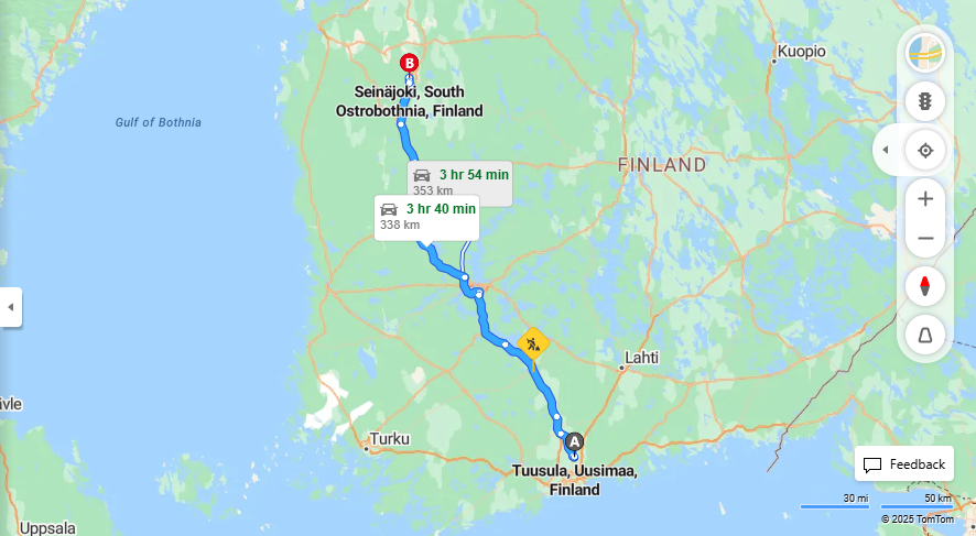 Tuusulasta Seinajoelle - Etaisyys, Ajo, Kuljetus ja Matkustusmahdollisuudet