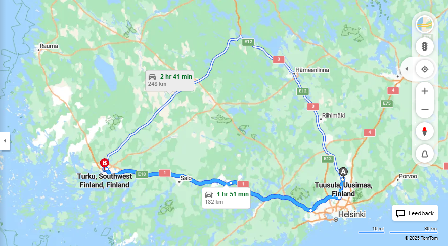 Tuusulasta Turkuun - Etaisyys, Ajo, Kuljetus ja Matkustusvaihtoehdot