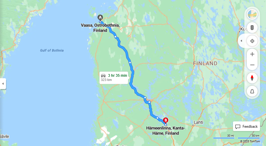 Vaasa - Hameenlinna: Matka, Ajomatka, Kuljetusmahdollisuudet ja Matkustustavat