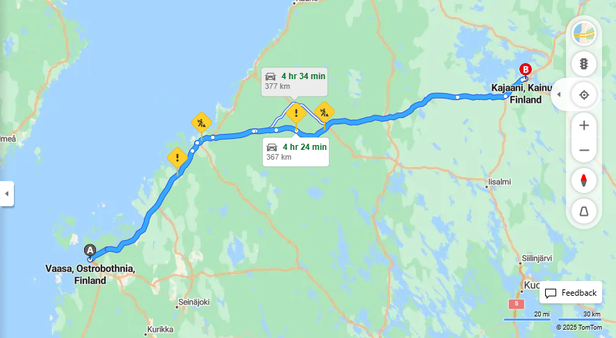 Vaasa - Kajaani: Etaisyys, Ajo, Kuljetus ja Matkustamisvaihtoehdot