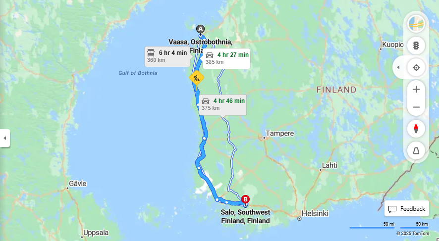 Vaasa-Salo: Etaisyys, Ajo, Kuljetus ja Matkustamisvaihtoehdot