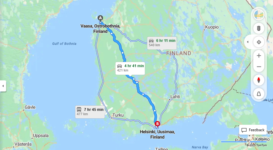 Vaasasta Helsinkiin - Matka, Ajo, Kuljetus ja Matkustusvaihtoehdot