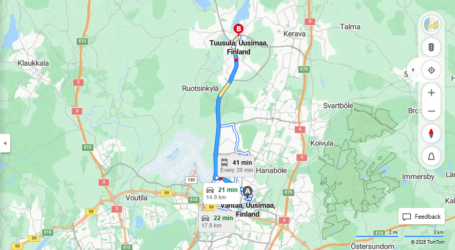 Vantaa - Tuusula: Matka, Ajo, Kuljetus ja Matkustusmahdollisuudet