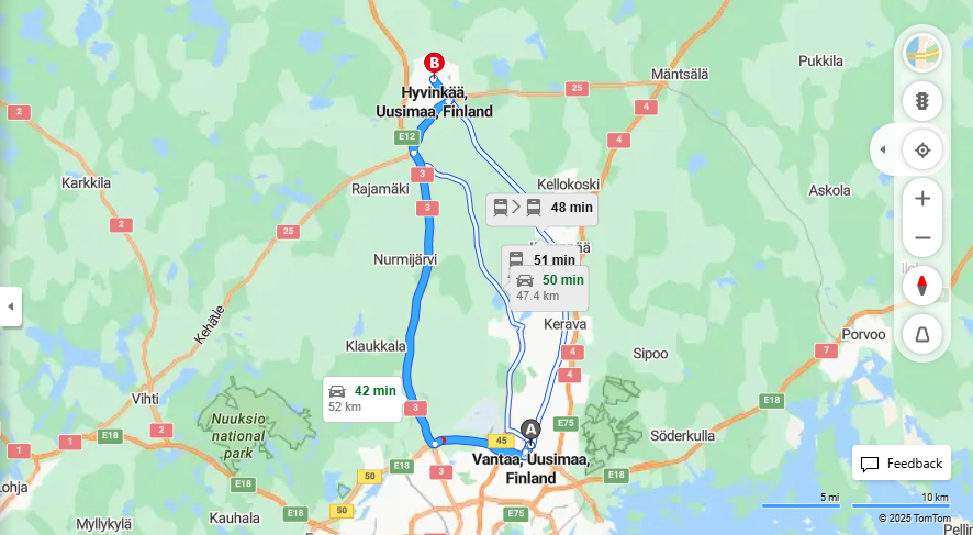 Vantaalta Hyvinkaalle - Etaisyys, Ajomatka, Liikenne ja Matkustusvaihtoehdot