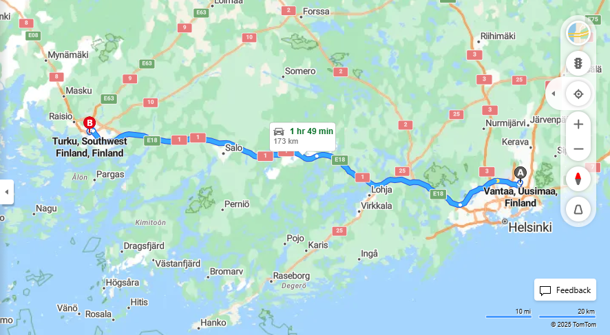 Vantaalta Turkuun - Etaisyys, Ajo, Kuljetus ja Matkustusvaihtoehdot