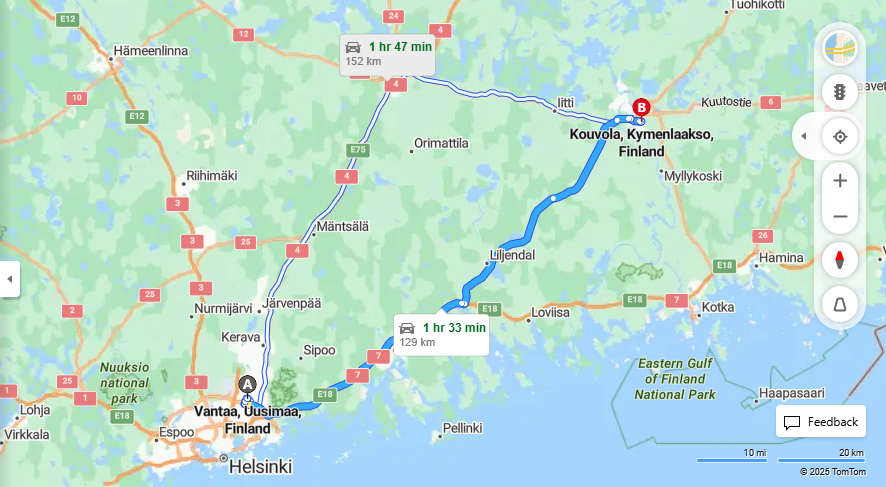 Vantaasta Kouvolaan - Etaisyys, Ajo, Kuljetus ja Matkustusvaihtoehdot