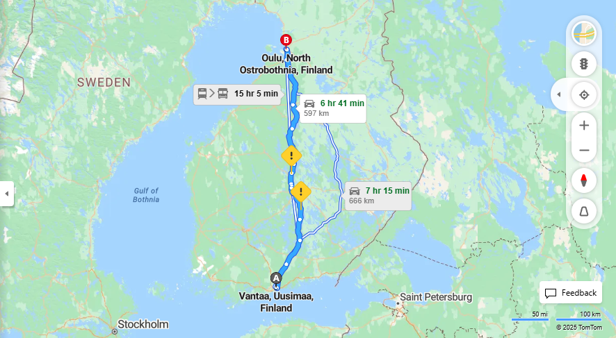 Vantaasta Ouluun - Etaisyys, Ajaminen, Kuljetus ja Matkustusvaihtoehdot