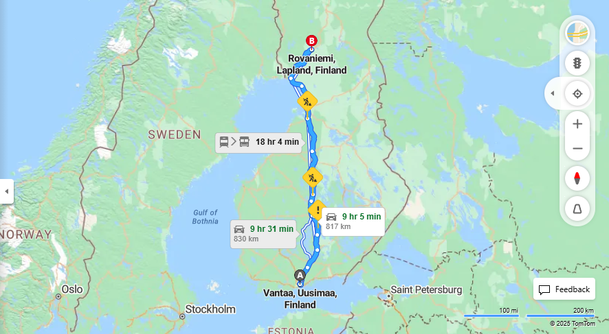 Vantaasta Rovaniemeen - Etaisyys, ajo, kuljetus ja matkustusvaihtoehdot