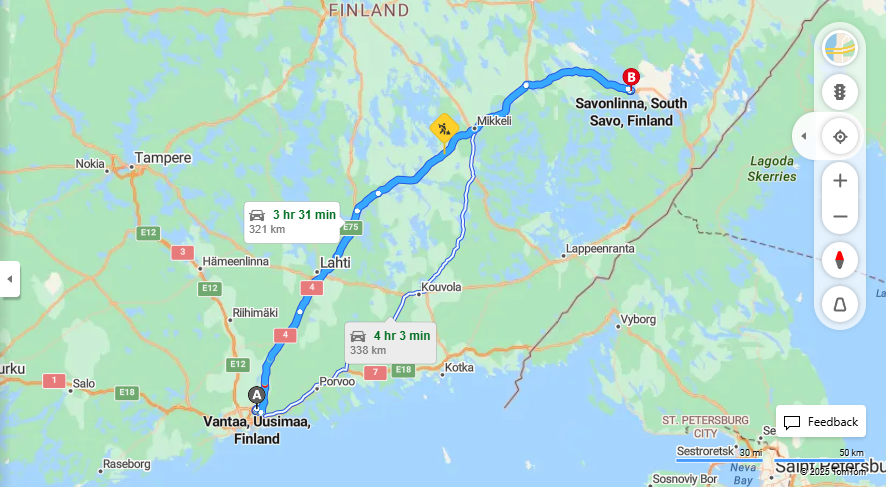Vantaasta Savonlinnaan - Etaisyys, Ajo, Kuljetus ja Matkustusmahdollisuudet