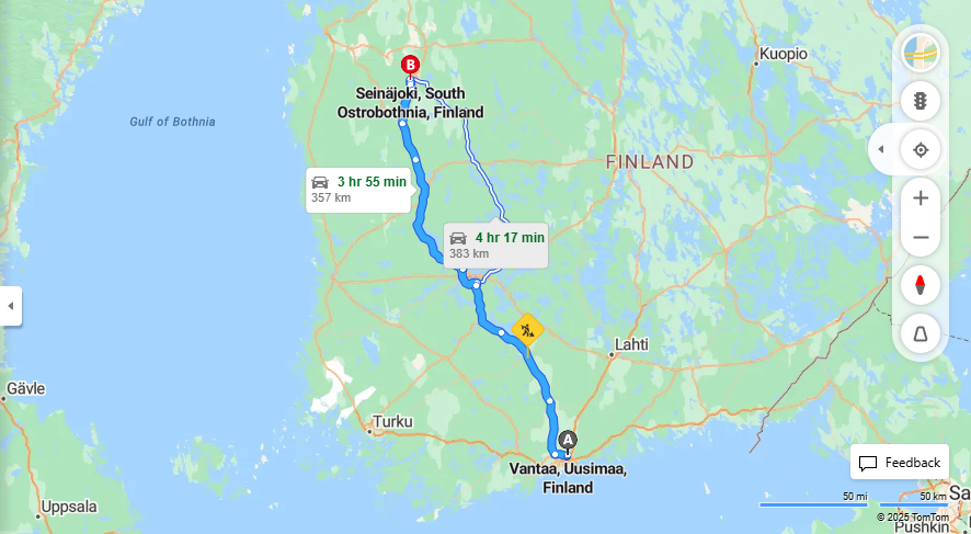 Vantaasta Seinajoelle - Etaisyys, Ajomatka, Kuljetus ja Matkustamismahdollisuudet