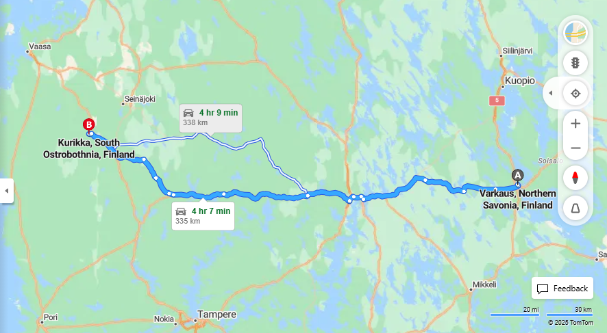 Varkauden ja Kurikan valinen matka - Etaisyys, ajo, liikenne ja matkustusvaihtoehdot