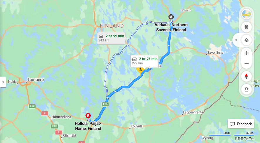 Varkaudesta Hollolaan - Etaisyys, Ajomatka, Kuljetus ja Matkavaihtoehdot